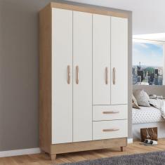 Guarda-Roupa Solteiro Galápagos 4 Portas 2 Gavetas Canelato Rústico/Natural/Off White - Loja