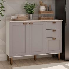 Balcão de Cozinha 120cm Iluminata 100% Mdf 2 Portas 3 Gavetas Branco/Marrom Claro - Genialflex