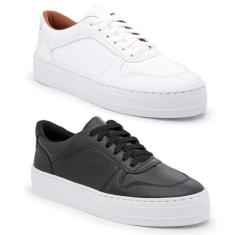 Kit 2 Tênis Feminino Flatform Cadarço Moderno Conforto - Tenehi, Branc