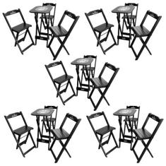 Kit 5 Conjuntos Bistrô Mesa com 3 Banquetas Dobráveis de Madeira Perso