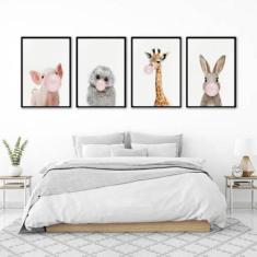 Kit 4 Quadros Bichinhos Chicletes 45x34cm - Quadros On-line, A3 (45 x 