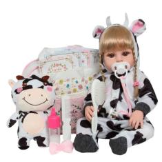Boneca Bebê Reborn Roupa De Vaquinha Loira Fofinha - Cegonha Reborn Do