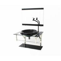 Gabinete Com Cuba Para Banheiro De Vidro 60Cm Inox - Preto - Cubas E G