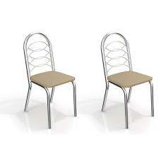 Cadeira Sala de Jantar Holanda 2C009CR Aço Kit 2 Un Cromado/Corano Bege - Kappesberg