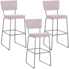 Kit 03 Banquetas Alta Para Cozinha Sala De Jantar Base Em Aço Allana L