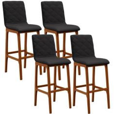 Kit 04 Banquetas Altas Para Cozinha Sala de Jantar Fixa Zoe L02 Linho 