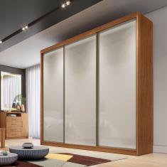 Guarda Roupa Casal Kiev 3 Portas de Correr 6 Gavetas MDF Cumaru-fendi Clic Móveis