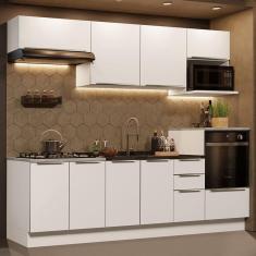 Cozinha Completa Madesa Lux 260007 com Armário e Balcão - Branco/Branco Veludo