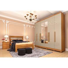 Guarda Roupa Casal com Espelho 6 Portas 4 Gavetas Veneza Cinamomo/Off White