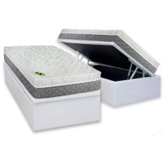 Cama Box Baú Solteiro: Colchão Molas Luckspuma MasterPocket Ensacadas Aspen One Side + Base CRC Courano White(88x188)