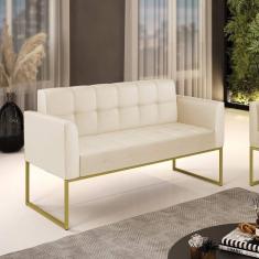 Sofá Namoradeira Elisa Corino Bege Base Metálica Industrial Dourado - D`rossi