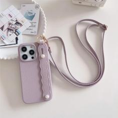 Capa de telefone com alça de couro crossbody para iphone 15 14 plus 13 12 11 pro max capa de outono, roxo claro, para iphone 12pro max