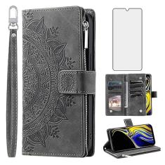 Asuwish Capa de telefone para Samsung Galaxy Note 9 capa carteira com protetor de tela de vidro temperado e alça de pulso Mandala flor couro flip zíper compartimento para cartão Cell Note9 Not S9