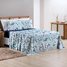 Jogo de Cama Casal Quality 100% Algodão 04 Peças Geometrico Azul - BIA