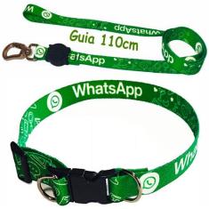 Coleira Para Cachorro + Guia de 1,10cm - Leedog, Whats, P