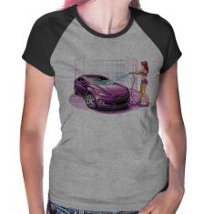 Baby Look Raglan Lava Jato Carro Roxo - Foca na Moda, Cinza, Preto, M