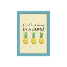 Quadro Abacaxi Hortelã Moldura Azul 22x32cm - Quartinhos