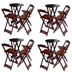 Kit 4 Jogos de Mesa Bistrô de Madeira Dobrável com 3 Banquetas - Imbui