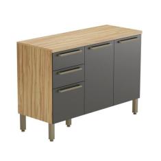 Balcão de Cozinha 120cm com 3 Portas 2 Gavetas e Tampo 100% Mdf Itália