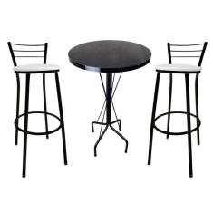 Kit Mesa Bistrô Preto Tampo Preto 2 Banquetas Preto Assento Branco - M