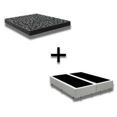 Cama Box Queen 158 Tecido Sintético Branco Com Colchão Espuma D20 - Tampo Preto 12cm