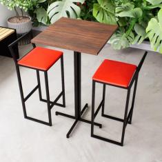 Conjunto Mesa Alta Bar Bistrô Quadrada Imbuia 2 Banquetas Confort Esto