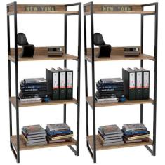 Kit 02 Estantes com 4 Prateleiras Escritório Estilo Industrial Form 14