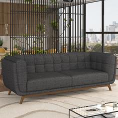 Sofá Decorativo Sala de Estar 240cm Rocket 3 Lugares Base Madeira Linho Chumbo G45 - Gran Belo