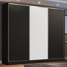 Guarda Roupa Casal 100% MDF Madesa Zurique 3 Portas de Correr - Preto/Preto/Branco