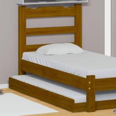 Cama De Solteiro De Madeira Com Auxiliar Imbuia Esmeralda Nemargi