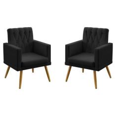 Kit 2 Poltronas Decorativas Nina Com Rodapé e Botões em Capitonê Para 