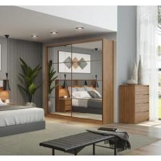 Guarda Roupa Casal 2 Portas com 2 Espelhos Nápolis Amendola Grafito - 