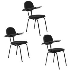 kit 3 Cadeiras Universitária Secretária com Prancheta Ecoflex