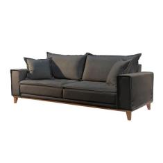 Sofá Fixo Aquiles 3 Lugares Luxo 2,0m Castellar Móbile, Veludo Chumbo