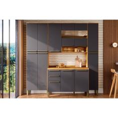 Cozinha Modulada Completa Nápoli Prime 4 Peças (1Aéreo+1Balcão+2Paneleiros) C4P95 Amendoa/Grafite - Ronipa
