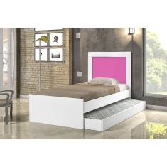 Cama Solteiro Cambel Luara com Auxiliar Branca/Rosa
