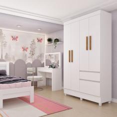 Guarda Roupa Solteiro Com Pés 4 Portas 2 Gavetas - Oregon-neve - Tcil Móveis