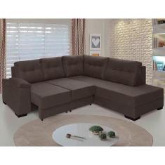 sofá de canto retrátil holanda tecido suede pluma café - Sofá Casa