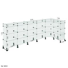 Balcão de Atendimento L Modulado em Vidro com Rodízios 2,50 x 1,10 x 1,00