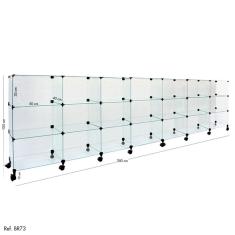 Balcão de Atendimento Modulado em Vidro com Rodízios - 3,50 x 1,00 x 0,40