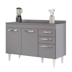 Balcão Gabinete Para Pia 120cm 3 Portas com Tampo Suécia Cinza - Lumil