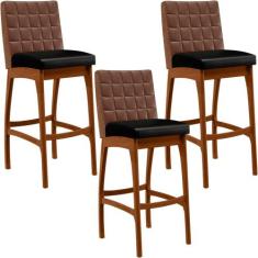 Kit 03 Banquetas Altas Cozinha Sala Jantar Fixa Mila L02 material sint