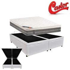 Cama Box Baú King Sintético + Colchão Castor Premium com Euro Pillow e