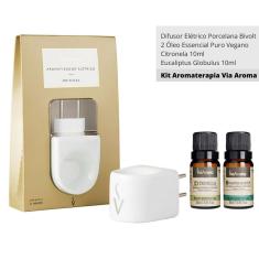 Kit Aromaterapia Via Aroma Difusor e 2 Óleo Essencial de Citronela e Eucaliptus