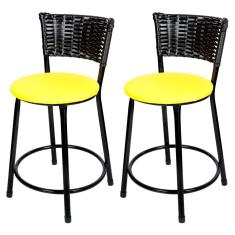 Banquetas Baixa Para Cozinha Preto 2Un Assento Amarelo