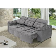 Sofa Itália 2,60 Mts Retrátil e Reclinável Tecido Suede Cinza - Moveis Marfim