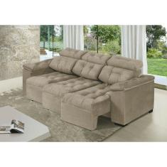 Sofa Itália 2,80 Mts Retrátil e Reclinável Tecido Suede Castor - Moveis Marfim