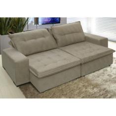 Sofá Austrália 3,12 Mts Retrátil e Reclinavel Tecido Suede Pluma Castor - Moveis Marfim