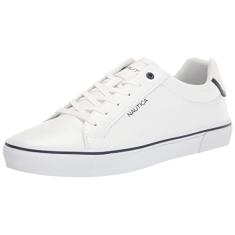 Nautica Sapato casual masculino, mocassim clássico de cano baixo com cadarço, tênis moderno - em tamanhos médios e largos, Leonard branco, 39