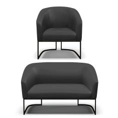 Sofá Namoradeira e Poltrona Base Industrial Preto Stella Corino D03 - D`Rossi